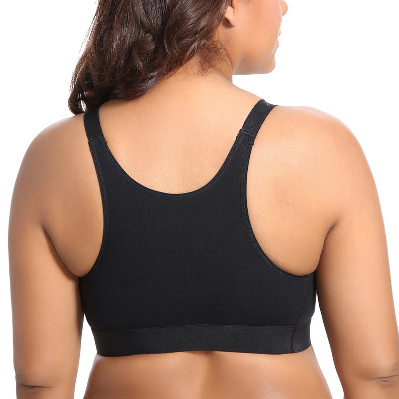 Gratlin Women's Plus Size Nursing Bra Sports Maternity Support Cotton Breastfeeding Bras Black Large - Image 2